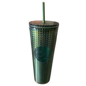 STARBUCKS NWT 2022 Fall Rainforest Grid Iridescent Green Disco Tumbler 24oz